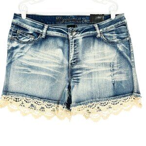 Montana Jeans Women's Stretch Blue Denim Shorts Lace Trim Hem Plus Size 20 NWT
